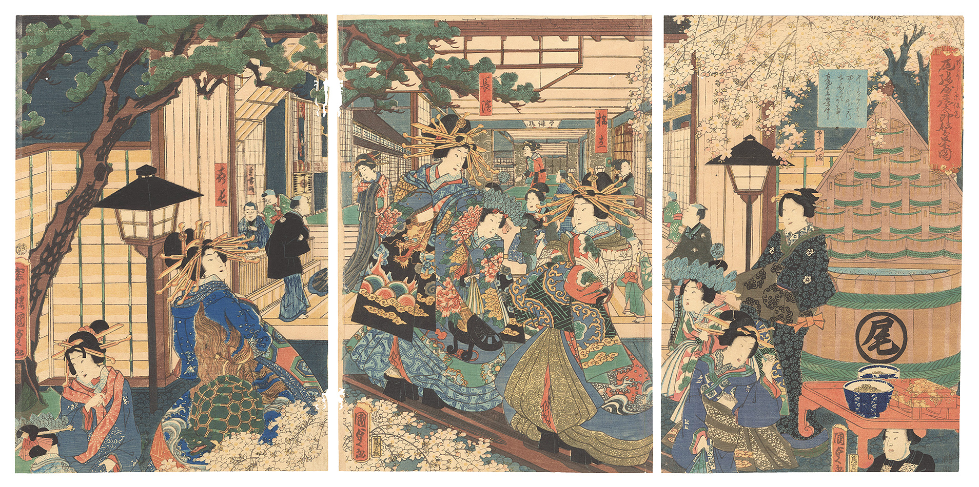 Kunisada II “Temporary Quarters of the New Yoshiwara: Prosperity of Owariya Hikosaburo”／