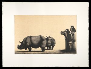 At a Zoo: People Watching Rhinoceros / Aigasa Masayoshi
