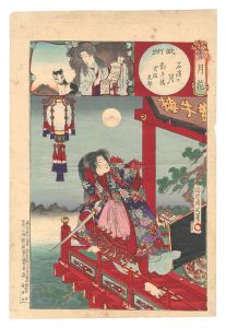 Snow, Moon and Flowers / Musashi Province: Moon at Ishihama, Taigyuro and Inusaka Keno / Chikanobu