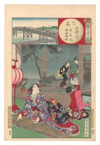 Snow, Moon and Flowers / Mikawa Province: Moon at Okazaki, Ushiwakamaru and Joruri-hime / Chikanobu
