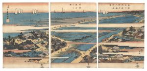 Famous Places in the Eastern Capital / Complete View of the Precincts of Susaki Benzaiten Shrine, and Gathering Shellfish on the Beach / Hiroshige I