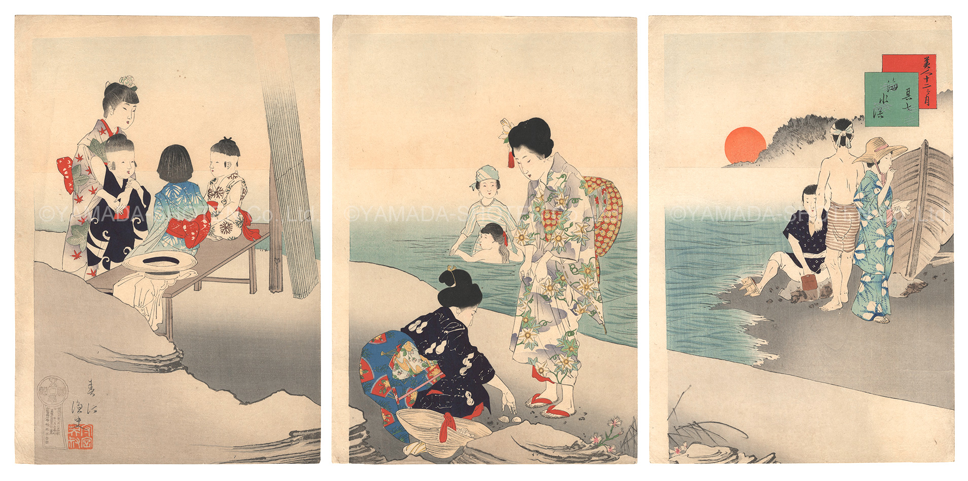 Shuntei “Twelve Months of Beauties / No. 7: Sea Bathing”／