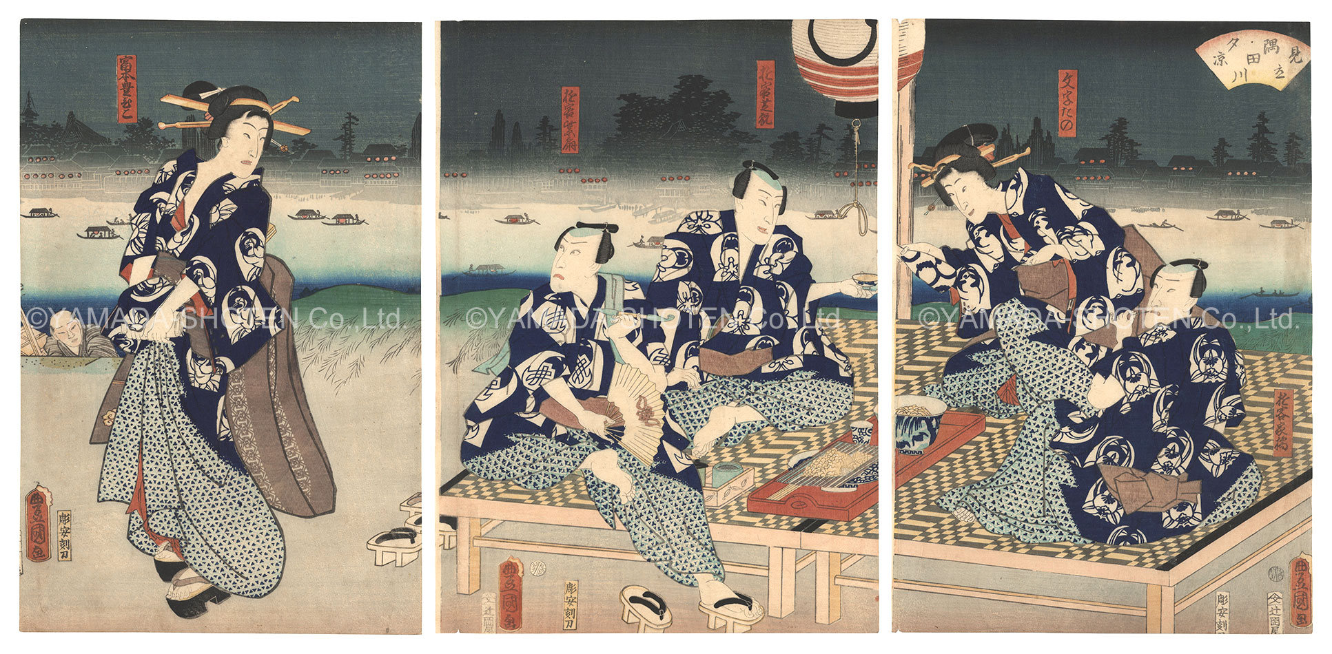 Toyokuni III “Matches for the Sumida River: Enjoying the Evening Cool”／