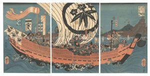 Chinzei Hachiro Tametomo, with Oniyasha as His Guide, Travels to Various Islands and Demonstrates His Ferocity / Kuniyoshi