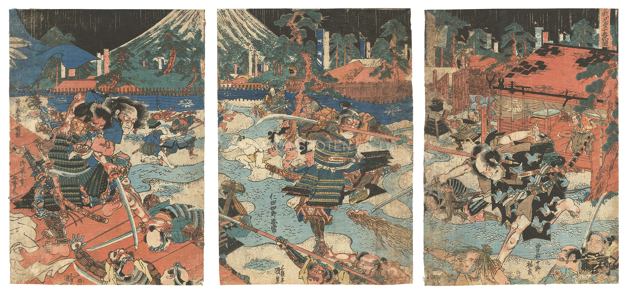 Kunisada I “The Soga Brothers Kill Ten Warriors”／