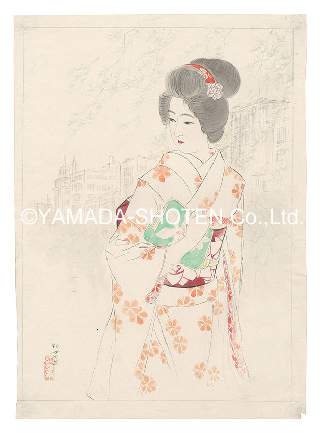神保朋世｢自筆画稿　芽ぶく柳｣／