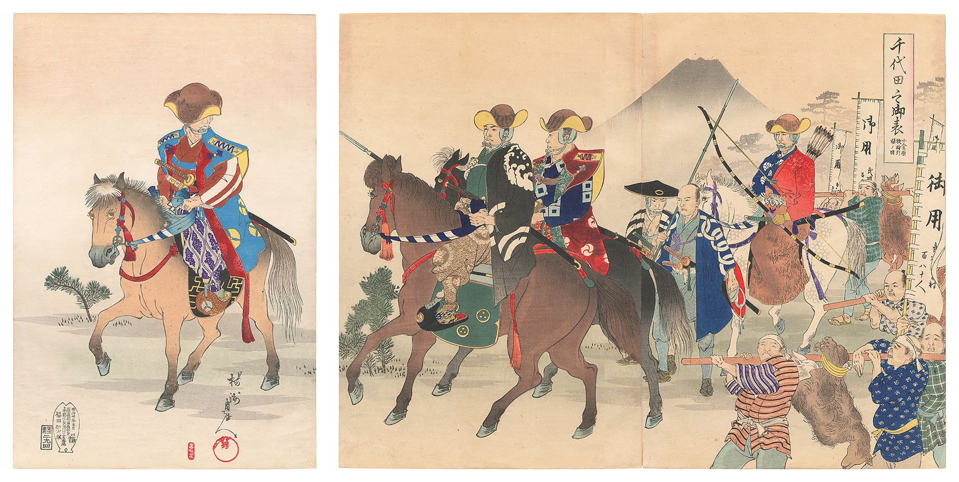 Chikanobu “Chiyoda Outer Palace / Return from a Hunting at Koganehara”／