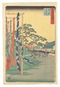 Famous Sights of the Fifty-three Stations / No. 41, Narumi: Shop of Famous Arimatsu Tie-dyed Cloth / Hiroshige I