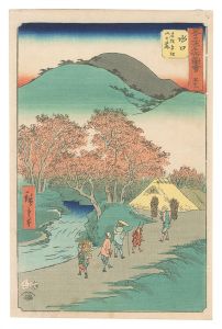Famous Sights of the Fifty-three Stations / No. 51, Minakuchi: Famous Pine Trees at the Foot of Mount Hiramatsu / Hiroshige I