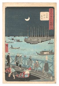 Illustrations of Famous Places in Modern Tokyo / Eitai Bridge: Night View of Tsukuda / Hiroshige III