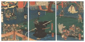 Kagekiyo Attempts to Assassinate Yoritomo at the Great Buddha Hall of Todai-ji Temple / Kuniyoshi
