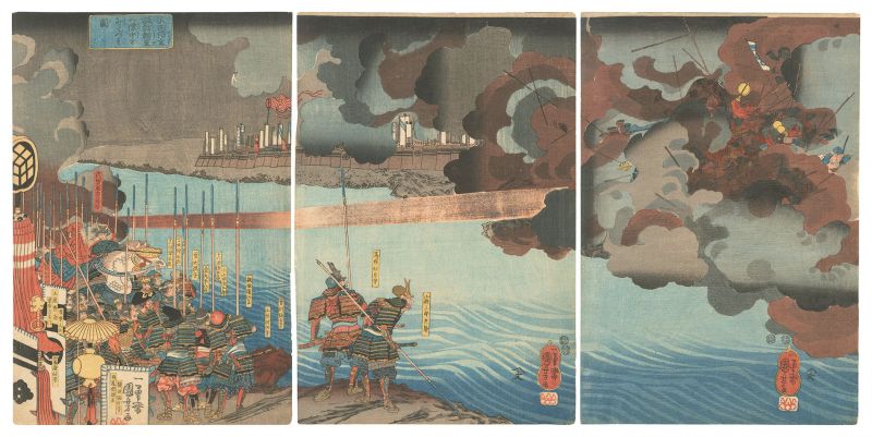 国芳「武田信玄諏訪頼重の陣中を打くづす図」