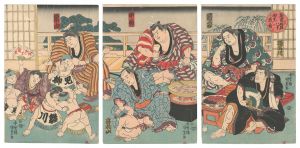 国貞初代「勧進大相撲八景　雨中戯ノ図」