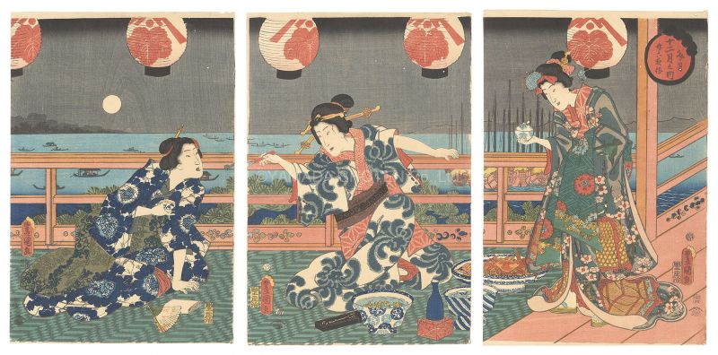 Toyokuni III “The Twelve Months / The Seventh Month: The Moon-awaiting Festival on the Night of the Twenty-sixth”