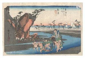 広重初代「東海道五十三次(保永堂版)　興津 興津川」