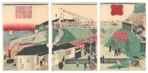 東京八ツ山下蒸気車往返鉄道之全図　／　広重三代