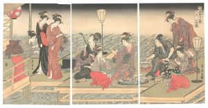 豊国豊広両画十二候　六月 三枚続【復刻版】　／　豊広