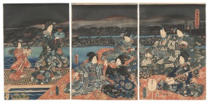 Enjoying the Cool of Evening on the Riverbed at Shijo / Toyokuni III