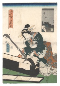 One Hundred Beautiful Women at Famous Places in Edo / Fukagawa Hachiman / Toyokuni III and Kunihisa