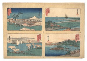 江戸十二景 洲崎汐干・上野不忍・飛鳥山・御殿山ノ花 / 広重初代