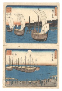 江戸名所　芝浦増上寺遠望 高輪月の夕　／　広重初代