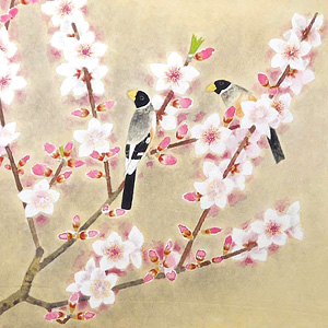 上村松篁、【春光（白桃に胡錦鳥）】、希少な額装用画集より、新品