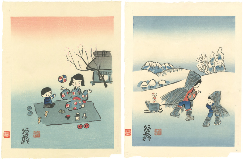 ☆谷内六郎『四季版画「夏」』木版画 絵画 【B4195】