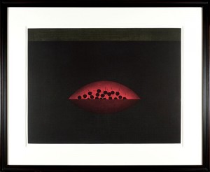 赤い鉢と黒いさくらんぼ ／ 浜口陽三