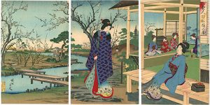 美人遊梅園の図 ／ 周延
