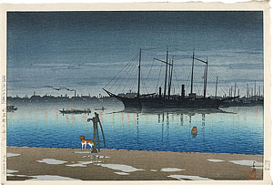 川瀬巴水木版画「東京十二題　明石町乃雨後」